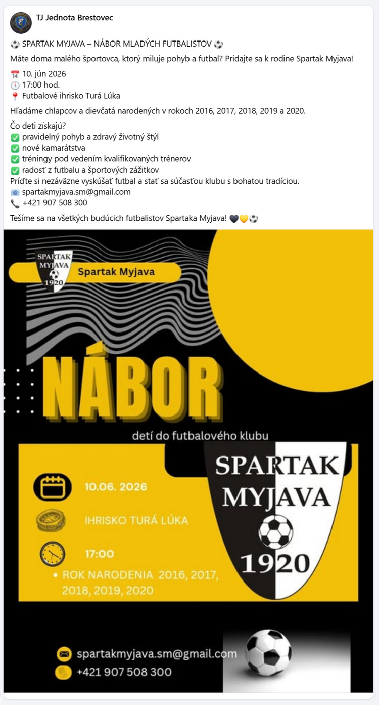 Nábor mladých futbalistov pre Spartak Myjava